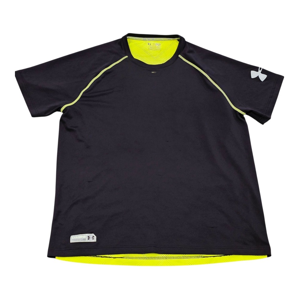 Under Armour Mens 2XL Combine Training Heatgear Compression Shirt Black Yellow
